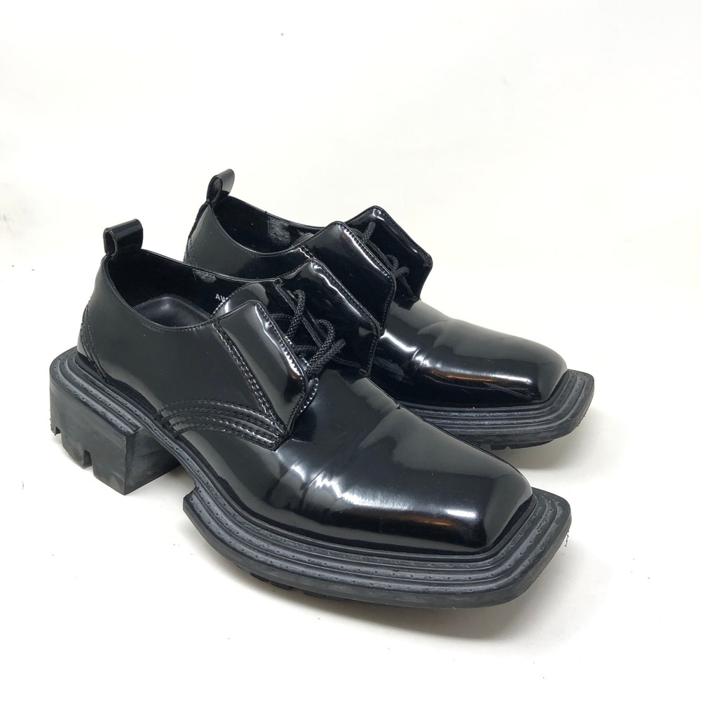 Untitlab Womens 38 Derby Shoes Black Patent Square Toe Chunky Heel Vegan